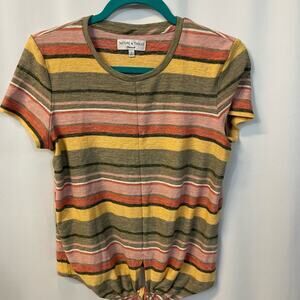 Madewell Texture & Thread Modern Tie-Front Top in Kieran Stripe Crew Neck Top S